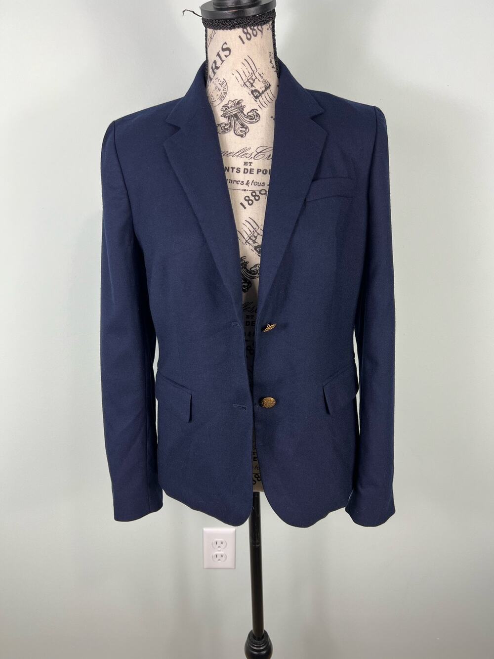 J. Crew Dark Navy Blue wool blend Blazer with Gold Buttons